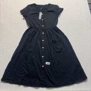 OUGES Scoop Neck Button Down Sleeveless Dress Women Sz L Black Brand New